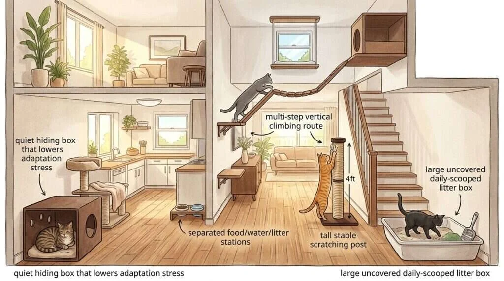 What will make cats happy cat friendly home cutaway diagram